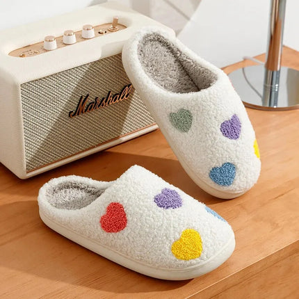 Women's Cute Small Heart Design Slippers Multicolor Winter Home Shoes Romantic Love Comfy Flat Girl Friend Gift Houseshoes