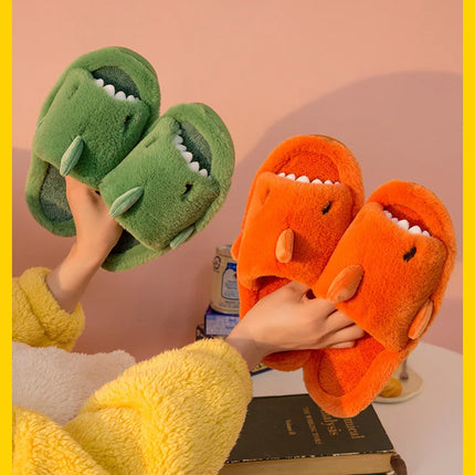 Comwarm Autumn And Winter Cartoon Shark Wool Slippers For Women Soft Home Men's Indoor Household Open Toe Plush Cotton Slippers