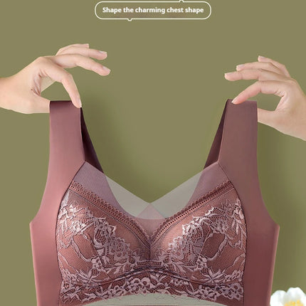 Sexy Lace Bras for Women Perspective Full Cup Solid Color Brassiere V-Neck Seamless Crop Top Female Push Up Breathable Lingerie