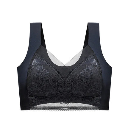 Sexy Lace Bras for Women Perspective Full Cup Solid Color Brassiere V-Neck Seamless Crop Top Female Push Up Breathable Lingerie