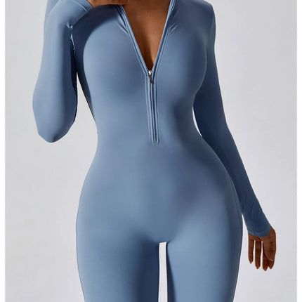 Yoga Boilersuit Long Sleeved Women's Sportswear Gym Zipper Jumpsuits Workout High-intensity Fitness One-piece Skin-tight Garment