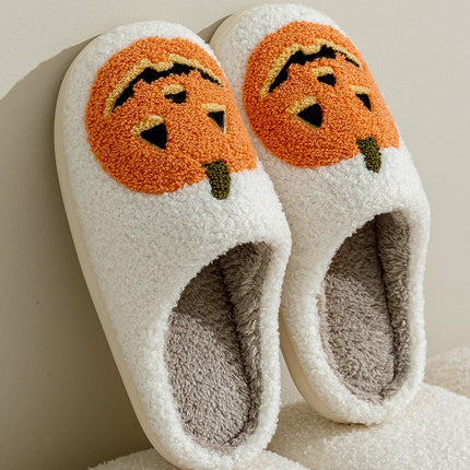 Smile Pumpkin Halloween Women's Slippers Winter Indoor Cartoon Comfort Home Bedroom Soft Causal Flat Plush Shoes for Gift