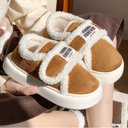 Warm Cotton Slippers Women Men Winter Platform Shoes Soft Plush Thick Sole Couples Indoor Home Floor Footwear With Heels