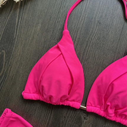 2025 New Sexy Triangle Bathing Suit for Women Brazilian Bikinis Halter Swimwear Push Up Swimsuit Metal Chain Beach Bikini Set