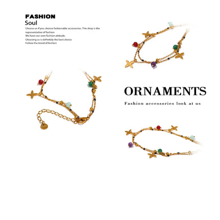 Yhpup Colorful Natural Stone Bead Flower Chain Stainless Steel Beach Anklet for Women Exquisite Summer Jewelry Bijoux Femme