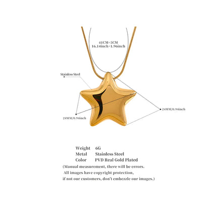 Yhpup 316l Stainless Steel Star Pendant Necklace Waterproof 18K PVD Plated Metal Fashion Jewelry Attractive Women Accessories