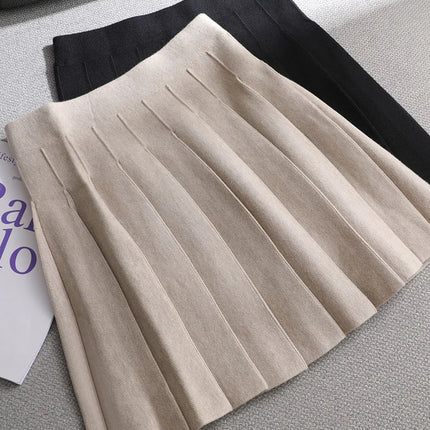 Ezsskj Autumn winter a-line thick short SWEATER Skirt Women  good quality cute pleated mini skirt female elegant  knit skirt