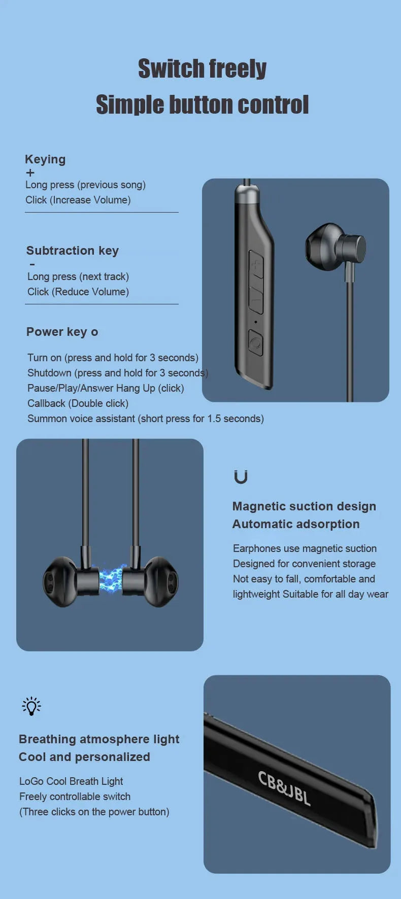 100% Original For CB&JBL B998 wireless Headphone Bluetooth 5.3 MagneticNeckband Earphones Neck Sports Headset long endurance