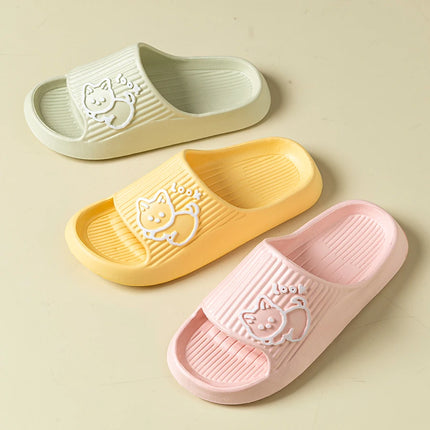Women's Slippers Indoor Bathroom Anti-slip Home Cartoon Cute Little Dog Soft Sole Good Elasticity Summer Sandals Sool Flat Shoes