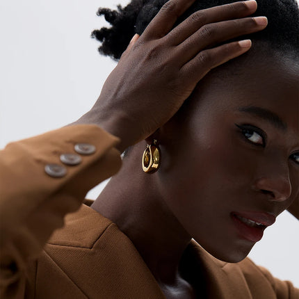 Yhpup High Quality Stainless Steel Round Geometric Chunky Hoops Earrings for Women Charm Metal Simple Fashion Jewelry Waterproof