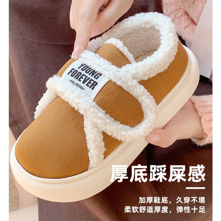 Warm Cotton Slippers Women Men Winter Platform Shoes Soft Plush Thick Sole Couples Indoor Home Floor Footwear With Heels