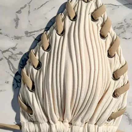 2025 Halter Wrinkled Weave Bikini Women Swimwear Female Swimsuit Two Pieces Bikini Set Brazilian Bathing Suit Swim Beach Wear