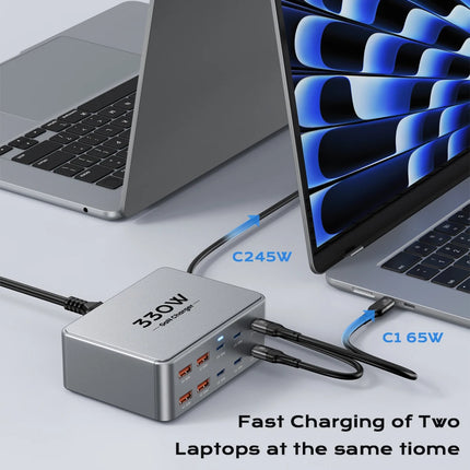 330W USB C GaN Charger 100W PD3.0 PPS QC3.0 Multiport Fast Charging Station For Laptop iPhone 15 16 Samsung Macbook Pro Tablet