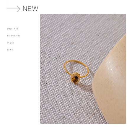 Yhpup Fashion Natural Stone Stainless Steel Oval Thin Chic Ring Women 18K PVD Plated Waterproof Jewelry Accessories 2024 Gift