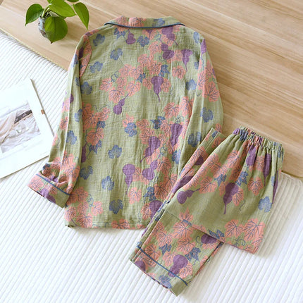 2024 Japanese Spring and Autumn New Women's Pajama Set 100% Cotton Vintage Long sleeved Pants Two Piece Set for Home Furnishings