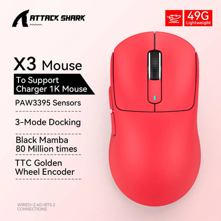 Attack Shark X3orX3Pro  PixArt 1K/4K lightweight,3-mode macro wireless gaming mouse,26K DPI PAW3395,suitable for laptop/Win/Mac