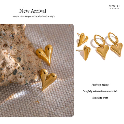 Yhpup Stainless Steel Chic Heart Huggie Hoop Earrings Charm Gold Color Tarnish Free Trendy Fashion Jewelry for Women Bijoux