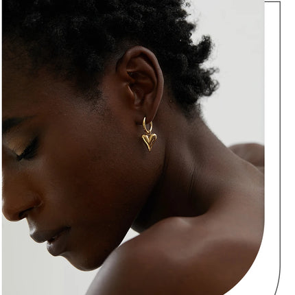 Yhpup Stainless Steel Chic Heart Huggie Hoop Earrings Charm Gold Color Tarnish Free Trendy Fashion Jewelry for Women Bijoux