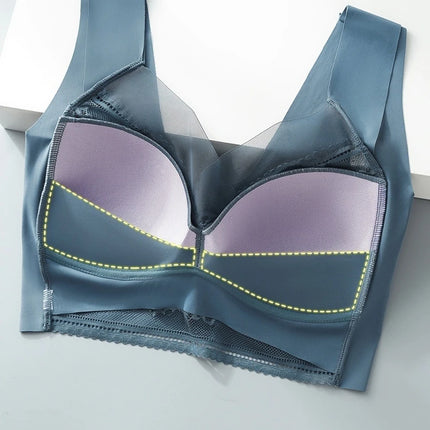 Sexy Lace Bras for Women Perspective Full Cup Solid Color Brassiere V-Neck Seamless Crop Top Female Push Up Breathable Lingerie