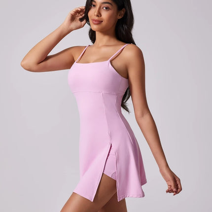 QINACTIVE Women's sports beautiful back dress Removable chest cushion cushion breathable outdoor yoga tennis skirt