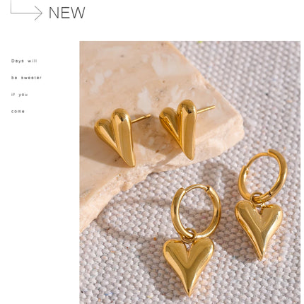 Yhpup Stainless Steel Chic Heart Huggie Hoop Earrings Charm Gold Color Tarnish Free Trendy Fashion Jewelry for Women Bijoux