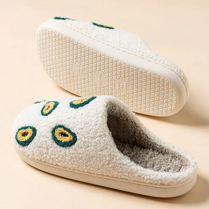 Cute Avocado Women Slippers Winter Warm Indoor Fruit Cartoon Funny Soft Non-slip Slipper Cherry Strawberry Comfy Cotton Shoes
