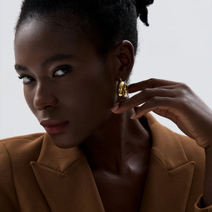 Yhpup High Quality Stainless Steel Round Geometric Chunky Hoops Earrings for Women Charm Metal Simple Fashion Jewelry Waterproof