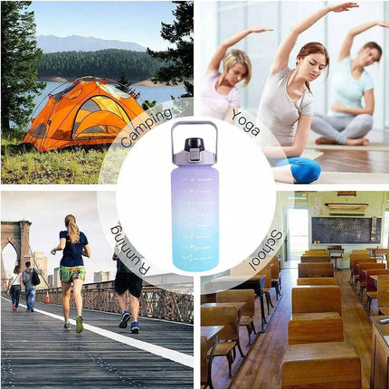 2L Water Bottle Motivational Water Bottle with Time & Capacity Marker BPA-Free Sports Water Cup Fitness Gym Running Exercise