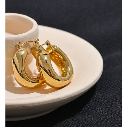 Yhpup High Quality Stainless Steel Round Geometric Chunky Hoops Earrings for Women Charm Metal Simple Fashion Jewelry Waterproof