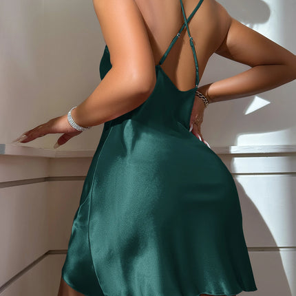 Valentine's Day sexy backless ice silk slip dress summer pajamas short women's home dress simulation silk nightdress casual nigh