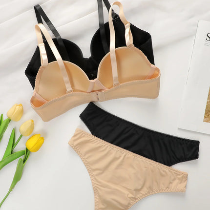 2sets Solid Underwire Lingerie Set Women Push Up Bra With Steel Ring Fashion Women Underwear Panty Everyday Bras Sets J2611