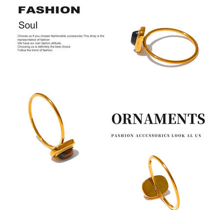 Yhpup Fashion Natural Stone Stainless Steel Oval Thin Chic Ring Women 18K PVD Plated Waterproof Jewelry Accessories 2024 Gift