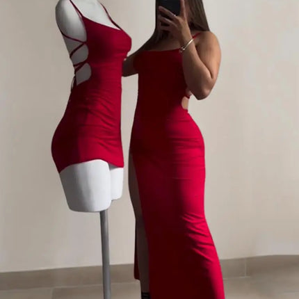 2024 explosive new dress summer high sensibility halter strap Spice Girl bag hip dress