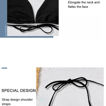 2025 New Women's Solid-color Separate Beach Wear Sexy Halter Three-point Bikini Backless Adjustable Lace-up Swimsuit