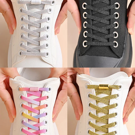 1Pair No Tie Shoe Laces Colorful Buckle Shoelaces Pearl Light Colorful Fashion Without Ties Elastic Laces Sneaker Kids Adult