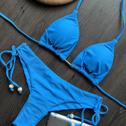 2025 New Sexy Triangle Bathing Suit for Women Brazilian Bikinis Halter Swimwear Push Up Swimsuit Metal Chain Beach Bikini Set