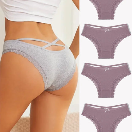 4PCS Women's Cotton Briefs Sexy Female Underpants Elasticity Comfortable Underwear Panties Lingerie S-XL  Solid Color Intimate