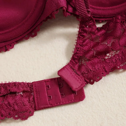 1 Set Elegant Erotic Lace Embroidery Breathable Fabric Lingeries : Push-Up Bra, Low Waist Sheer Panty - Ultimate Valentine's Day