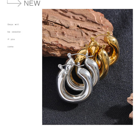 Yhpup High Quality Stainless Steel Round Geometric Chunky Hoops Earrings for Women Charm Metal Simple Fashion Jewelry Waterproof