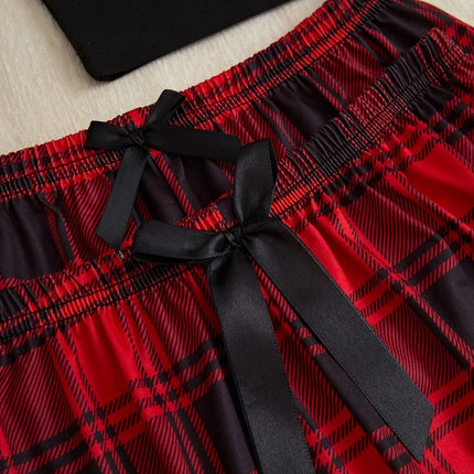 3Pcs Women's Pajama Set Camisole Shorts Trousers Three-Piece Bow Tie Home Wear Set Plaid Print Sleepwear for Women Christmas pjs