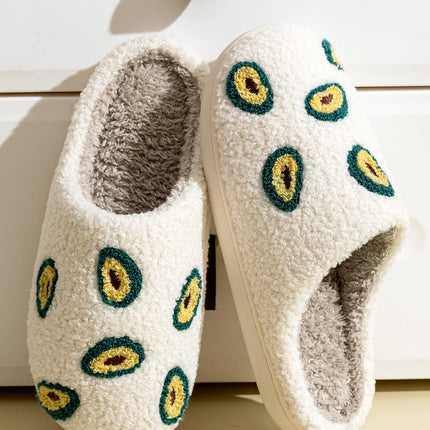 Cute Avocado Women Slippers Winter Warm Indoor Fruit Cartoon Funny Soft Non-slip Slipper Cherry Strawberry Comfy Cotton Shoes