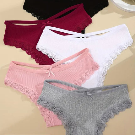 4PCS Women's Cotton Briefs Sexy Female Underpants Elasticity Comfortable Underwear Panties Lingerie S-XL  Solid Color Intimate