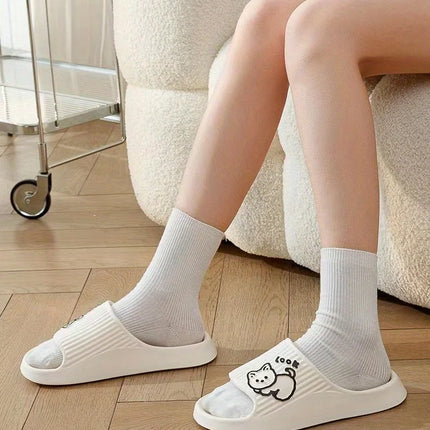 Fun Comfortable Women's SLippers Chic Cartoon Kawaii Cat Print Slides Slip-on Bathroom EVA Flat Heel Indoor Summer Fashion