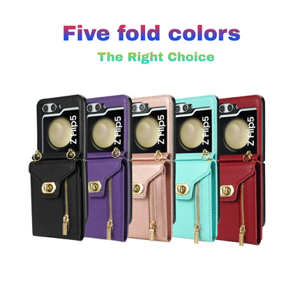 Zipper Wallet Crossbody  Phone Case for Samsung Galaxy Z Flip 6 5 4 3 Flip6 Flip5 Flip4 Flip3 5G with Card Holder Leather Cover
