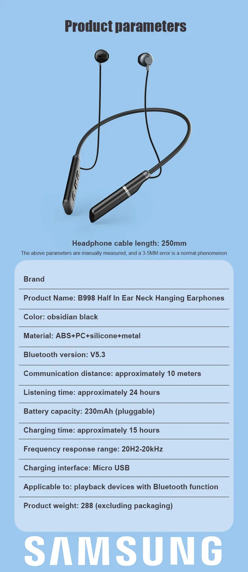 100% Original For CB&JBL B998 wireless Headphone Bluetooth 5.3 MagneticNeckband Earphones Neck Sports Headset long endurance