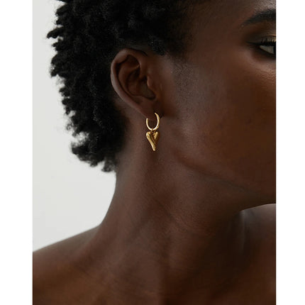 Yhpup Stainless Steel Chic Heart Huggie Hoop Earrings Charm Gold Color Tarnish Free Trendy Fashion Jewelry for Women Bijoux