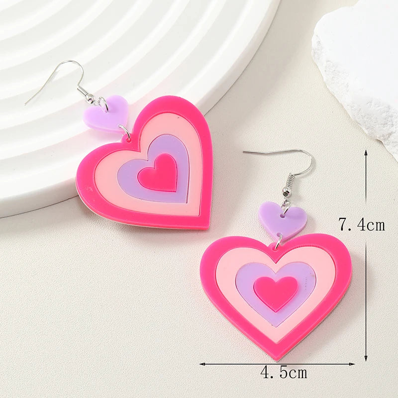 EU and US creative new style temperament color contrast love acrylic earrings women fashion trend earrings sweet girl