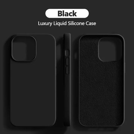 Original For iPhone 15 14 13 12 11 Pro Max Mini Case Liquid Silicone Soft Cover XR X XS 8 Plus Shockproof Protective Phone Cases