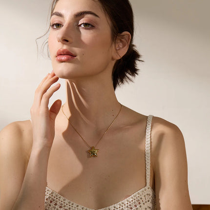 Yhpup 316l Stainless Steel Star Pendant Necklace Waterproof 18K PVD Plated Metal Fashion Jewelry Attractive Women Accessories