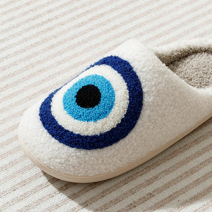 Evil Eyes Blue Embroidery slippers High Quality Women Men Slippers Fashion Pattern Shoes Warm Home Devil's Eyes Houseshoes